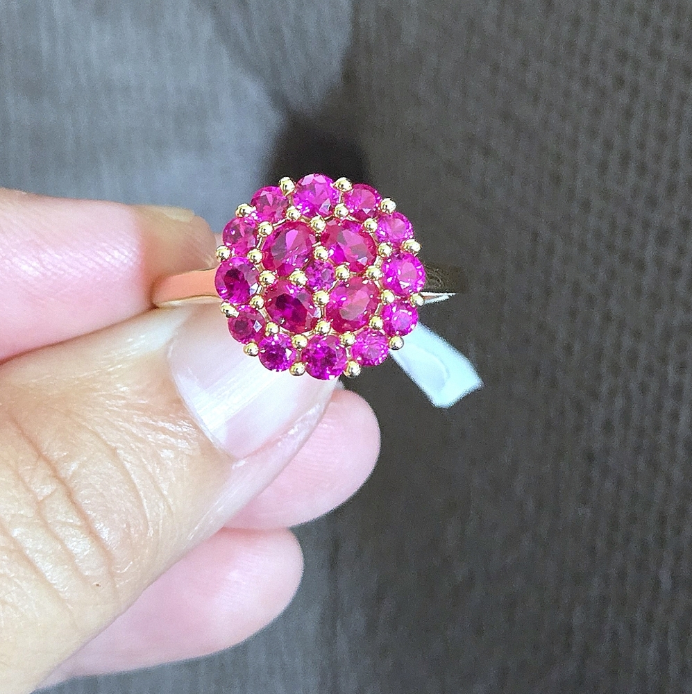 Shivam Lab🧪 Created Pink💕 Ruby Floral🌸 Cluster Ring💍 - NWT
